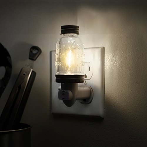 Rustic LED Mini Mason Jar Night Light | Auto On/Off Sensor | Quality Constuction with Embossed Glass and Metal | Energy Efficient LED Bulb | Classic Timeless Design - Thumbnail 3