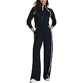 YEMORCH Jumpsuits for Women Casual One Piece Outfits Long Sleeve Mock Neck Wide Leg Pants Rompers with Zipper