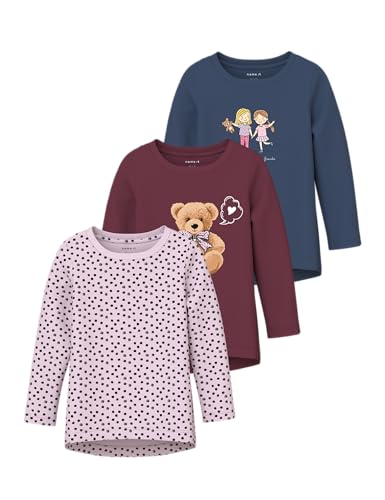NAME IT Nmfnia 3P LS Top, Bordeaux, 92 (Pacco da 3) Bambine e Ragazze