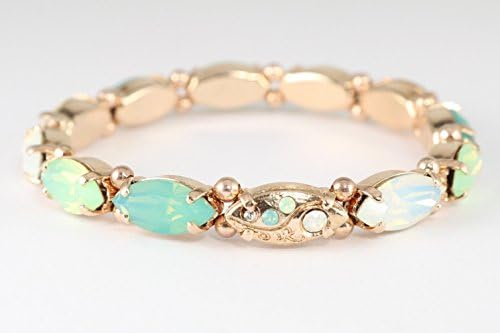Spring Marquise Embellished Crystal Stretch Bracelet, Why not add this flash of color to your wrist to make a statement look! Nickel Free Rose Gold Plated Finish, Three Sizes to Choose From!