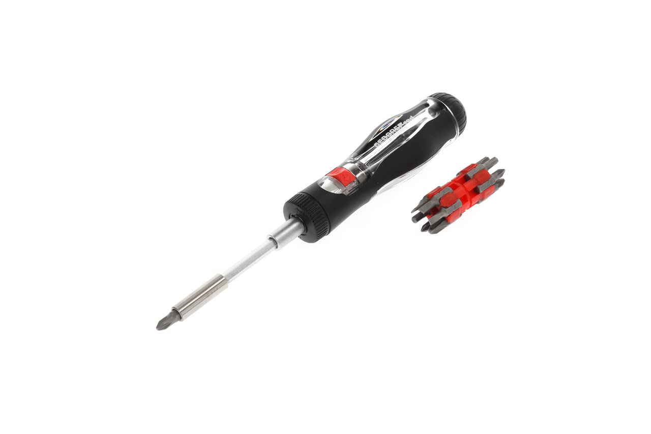 GEDORE red Screwdriver ratchet with bit magazine, 1/4" 6.3 mm hex, telescoping blade, Screwdriver reversible, R38910000