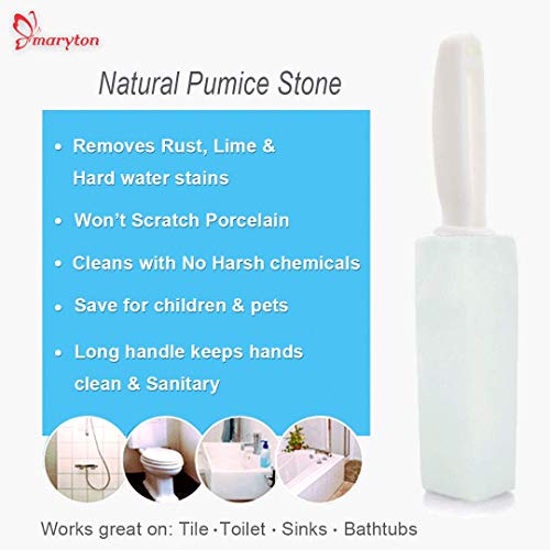 MARYTON Toilet Bowl Pumice Cleaning Stone with Handle - Hard Water Ring Remover and Stains Cleaner Stick Pack of 2 (White)
