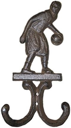 Starworld-Heavy Cast Iron Antique Style BASKETBALL PLAYER wall Hanger Coat Hooks Hat Hook Rack Towel Ball 7.25"Tall Rust brown finish