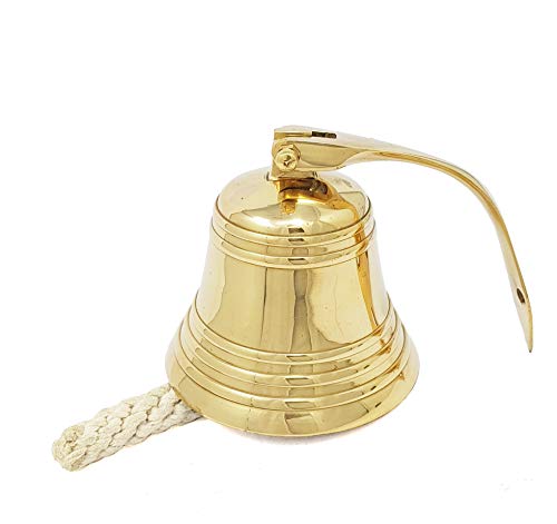 Brass Nautical - 4 inches Brass Ship Bell Polished Nautical Hanging with Wall Mount Large Decor Outdoor Replica Bell - Thumbnail 3
