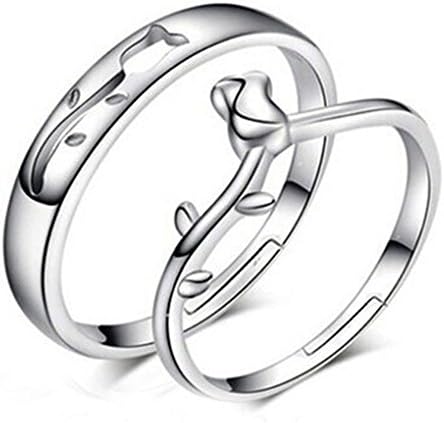 Adjustable Two Pieces of Couple Rings His and Her Stainless Steel Matching Love Ring Set (E)