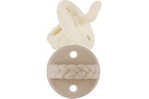 Itzy Ritzy Silicone Orthodontic Pacifiers - Sweetie Soother Pacifiers with Collapsible Handle & Two Air Holes for Added Safety, Baby Pacifiers For Ages 0 - 6 Months (Buttercream & Toast)