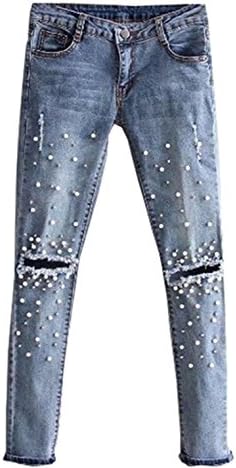 WEARFITY Women's Fashion Destroyed Ripped Slim Fit Denim Stretchy Skinny Jeans (US 8 Large, Light Blue)