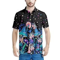 HUGS IDEA Cute Mushroom Print 3 Button Down T-Shirt