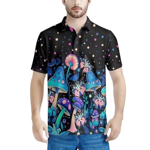 HUGS IDEA Cute Mushroom Print 3 Button Down T-Shirt