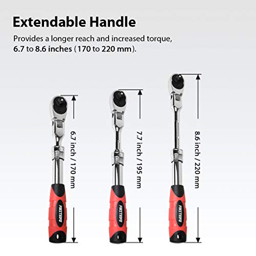 FIRSTINFO 1/4Inch Drive Flex Head Extendable Ratchet 72 Tooth Quick