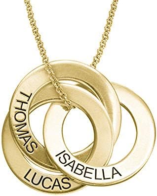Personalized 925 Sterling Silver Russian Ring Name Necklace Custom Made with 3 Names