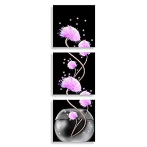 3 Panel Canvas Wall Art Flower in Black Background Home Wall Decorations for Bedroom Living Room Paintings Canvas Prints Framed - 12"x12"x3 Panels