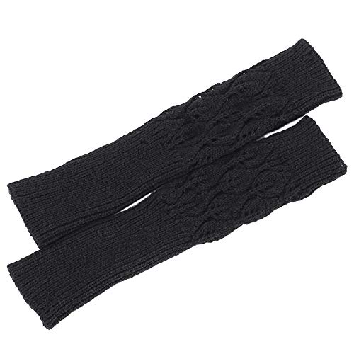 Women's Cable Knit Arm Warmers Fingerless Gloves Thumb Hole Gloves Mittens (Black)