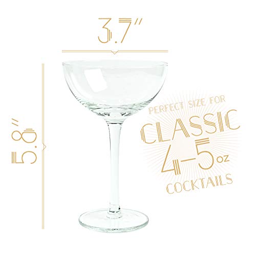 Vintage Crystal Champagne Coupe Glasses | Set of 4 or 2 | 4-5 oz Classic Cocktail Glassware - Martini, Manhattan, Cosmopolitan, Sidecar, Daiquiri | 1920s Speakeasy Retro Style Saucers | Gift Box