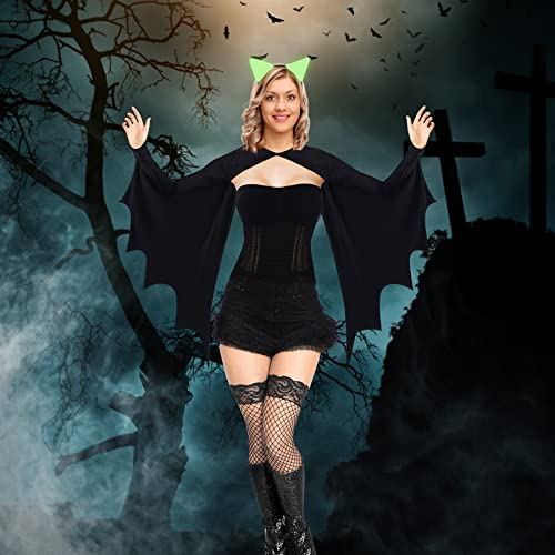 Halloween Bat Wings Costumes Glow in The Dark Women\'s Cozy Bat Shrug and Headband