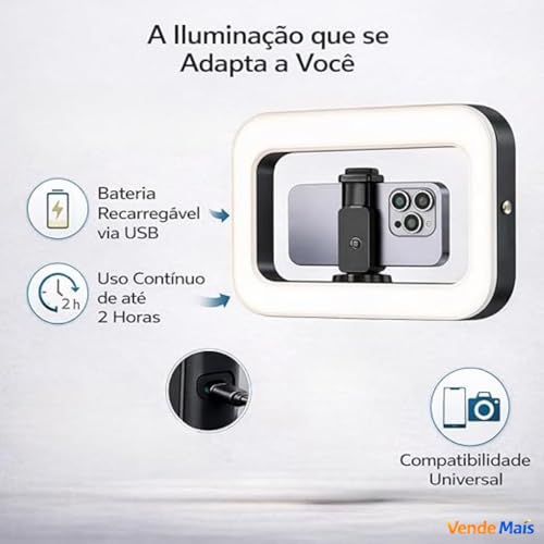 Ring Light LED Portátil com Suporte para Celular Universal e Controle de Luz Fria Quente e Neutra I Iluminador para Selfie Vídeo Foto Maquiagem e Gravação I Vende Mais