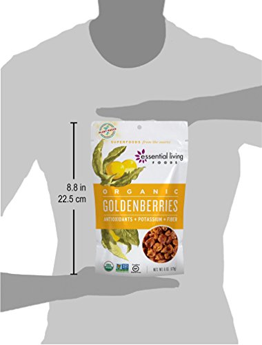 Essential Living Foods Organic Goldenberries, Dried, Highest Quality, Single Origin, Vegan, Superfood, Non-GMO, Gluten-Free, Kosher, 6 Ounce Resealable Bag