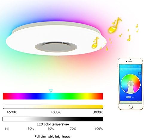 MOCCHI Ceiling Lights with Bluetooth Speaker Multi Colour LED Ceiling Lamp [ Smartphone APP Control ] [36W,3000-6500K, 15.7 inch]