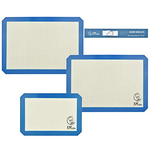 Silicone Baking Mat Sheet Set - 2 x Half Sheet Cookie Cooking Mats + Quarter Sheet Baking Sheet - Nonstick, Nontoxic & Mess-Free Silicon Oven Sheets - No Fillers - Microwave, Freezer & Dishwasher Safe