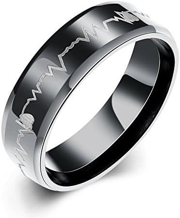 Romantic Fate European and American Male Creative Electrocardiogram Stainless Steel Hand Decorated Ring 8