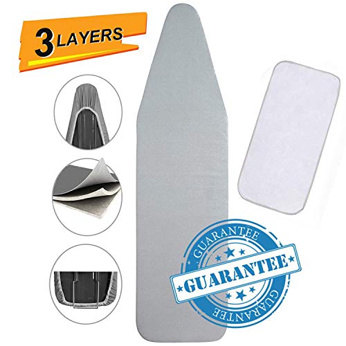 Petask Ironing Board Cover and Pad, Silicone Coated Resists Scorching and Staining Ironing Board Pads with Elastic Edges, 15