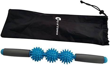 Joy of Fitness Massage Stick, Muscle Trigger Point Therapy, Relieve Muscles Pains Massage Roller Stick, Self Massage Bar, Yoga Massager, Ergonomic Padded Grip 3 Spiky Balls Massage Tool (Sky blue)