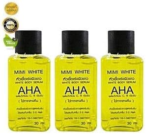 3.X30ml. White Body Serum AHA The most sensitive white Lightens dark spots, neck, knees, elbows, groins, scar. By Mimi White
