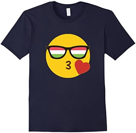 Men's Emoji Hungary T-Shirt Hungarian Flag Sunglasses Funny Tee Small Navy