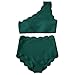 ZAFUL High Waisted Bikini Scalloped Flounced One Shoulder Swimsuit Solid Wavy Edge Swimwear