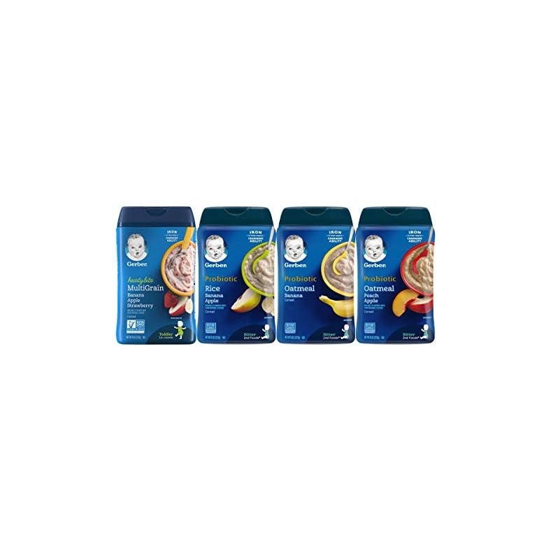 Gerber Baby Cereal Variety Pack – 1 Banana Apple Strawberry, 1 Rice Banana Apple, 1 Oatmeal Banana, 1 Oatmeal Peach…