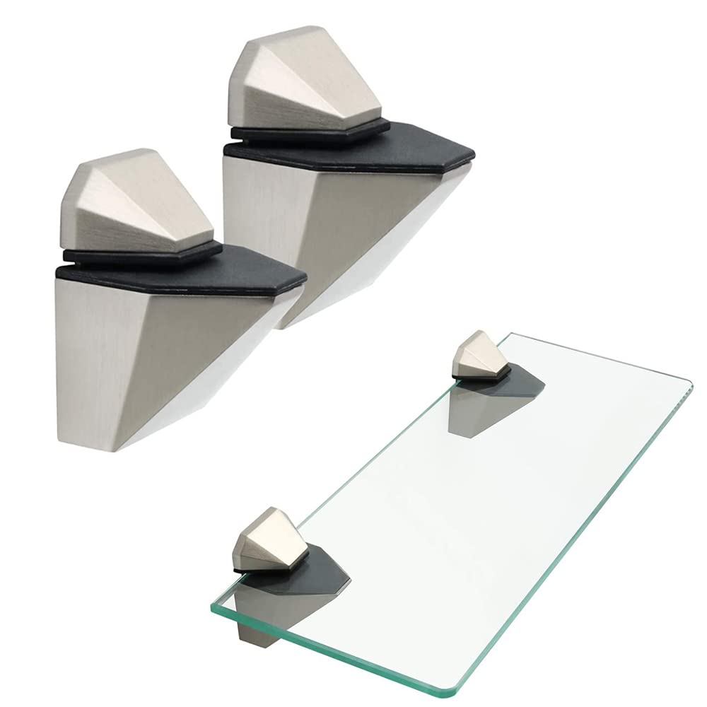 Metal Adjustable Wood/Glass Shelf Bracket Wall Mount 2 Pc (Brushed Nickel)