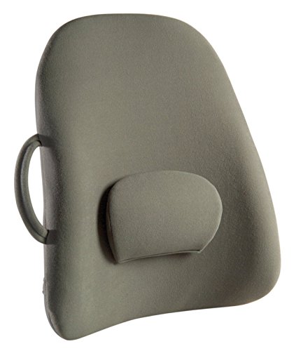 ObusForme Grey Lowback Backrest Support, Removable Adjustable Lumbar Support, Contoured Cushioning Provides Supportive Comfort, Handle For Portability, Hypoallergenic Cover Can Be Removed To Wash