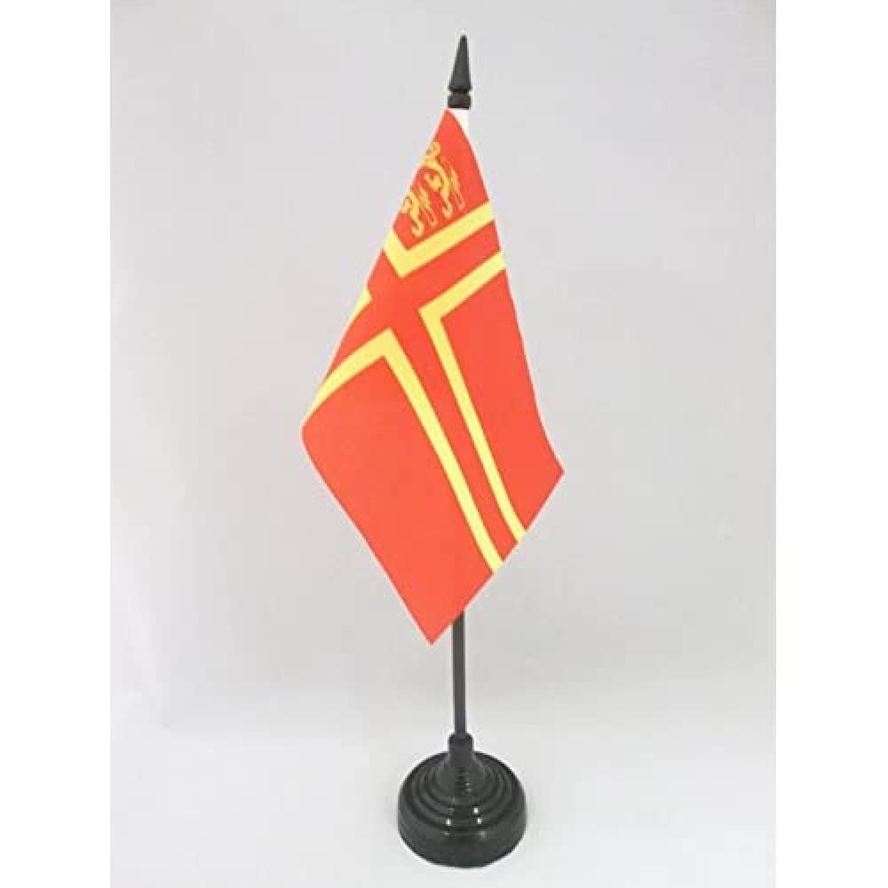 AZ FLAG - Normandy Saint Olaf Cross 2 lions Table Flag 4'' x 6'' - Normandy Province Office Mini Banner 100% Polyester 15 x 10 cm - Mini Desk Flag with 10'' Pole and Black Plastic Base