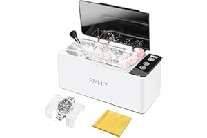 AMMIY Ultrasonic Jewelry Cleaner, 17oz (500ml) 46KHZ Professional Ultrasonic Machine with 4 Modes Digital Timer Tank for Eyeglasses，Jewelry，Watches，All Dental
