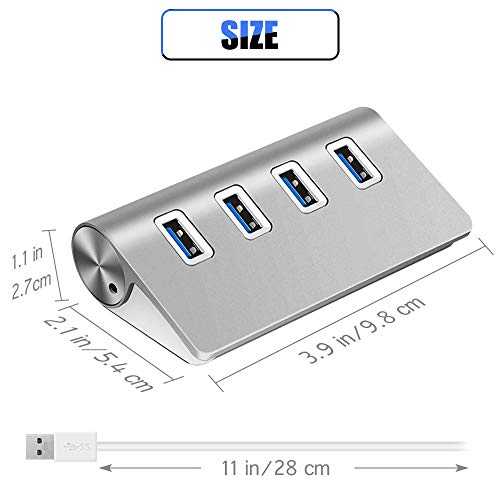 2win2buy USB Hub,4 Port USB Splitter 3.0 Data Transfer Aluminum Extender with 5V 2A Power Adapter Compatible with PS4 Pro Slim MacBook Air, Mac Mini, Laptop, PC,Computer,Flash Drive (Silver)