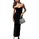 Naileksi Women Sexy Twist Front Knit Bodycon Maxi Tube Dress Strapless Sweetheart Neck Backless Slit Bandeau Long Dress