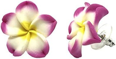 Hawaiian Jewelry PINK Plumeria Flower Flower Fimo Polymer Clay Stud Earrings - 1/2"