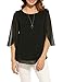 ACEVOG Womens Casual Scoop Neck Loose Top 3/4 Sleeve Chiffon Blouse Shirt Tops (XL, Black)