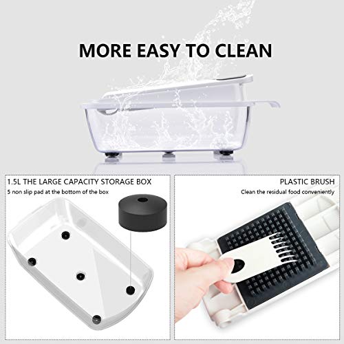 Vegetable Chopper, Ommani Onion Chopper 12 in 1 of Less Vapor, Professional 420 Detachable Blades Vegetable Slicer Cutter, 1.5 Liters Large Container/Finger Guard/Brush, Easy to Clean, BPA Free