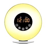 [2018 New Arrival] Wake Up Light Alarm Clock Sunrise Simulation Digital Alarm Clock, 6 Natural Sounds, FM Radio, Smart Snooze/Sunset Function, Touch Control 7 Colors Night Light With USB Charger