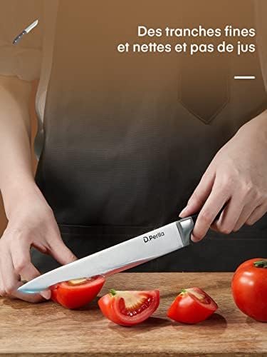 Couteaux de Cuisine, 6 Pièces Set Couteau Cuisine en Allemagne Acier Inoxydable, Ensemble de Couteaux Professionnels, Bloc de Bois, Super Aiguisé