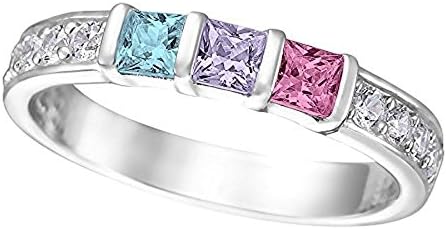 NANA Princess w/side CZs Mothers rings 1 to 6 Simulated Birthstones - 10k White Gold - Size 7.5