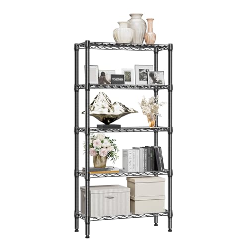 M MZG Heavy Duty Metal Shelving Unit 5 Levels up to 567 kg Adjustable Shelves for Garage, Workshop and Warehouse, Studio, Black, 30 x 75 x 151 cm
