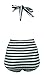 COCOSHIP Black & White Striped Retro One Piece Backless Bather Swimsuit High Waisted Pin Up Swimwear Monokini L(US8)