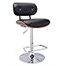 Costway Swivel Walnut Bentwood Adjustable Height Bar Stool PU Leather Tufted Modern Barstool Pub Chair with Button Tufted Black Vinyl Upholstery