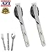 Azi 2 Sets of 4-in-1 Stainless Steel Camping Eating Utensils – Fork, Knife, Spoon and Bottle Opener – Clip & Store in Reusable Bagthumb 2