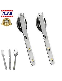 Azi   Juego de 2 utensilios 4 en 1 de acero inoxid