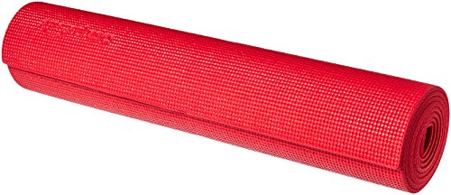 AmazonBasics Yoga & Exercise Mat with Carrying Strap, 1/4″, Red