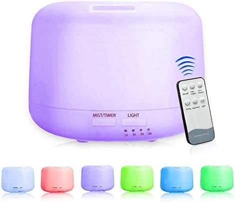 Essential Oil Diffuser- 300ML Remote Control Ultrasonic Aroma Diffuser ,Wood Grain Humidifier Cool Mist Diffusers with 7 Color LED Lights for Home Yoga Office,Waterless Auto Shut-off (300ML)