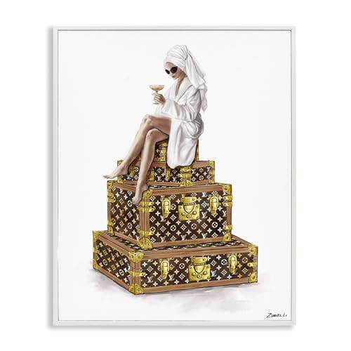 Stupell Industries Sipping Champagne in Luxury White Framed Giclee Art design b…